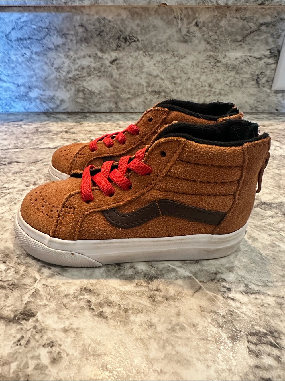 Vans Kids High-Top Sneakers in Brown with Red Laces